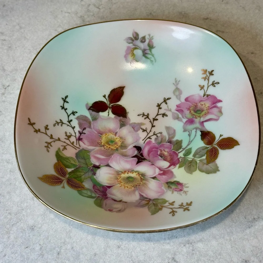 Elegant Vintage Floral Square Plate/Bowl with Gold Schumann Arzberg Germany - Picture 1 of 6